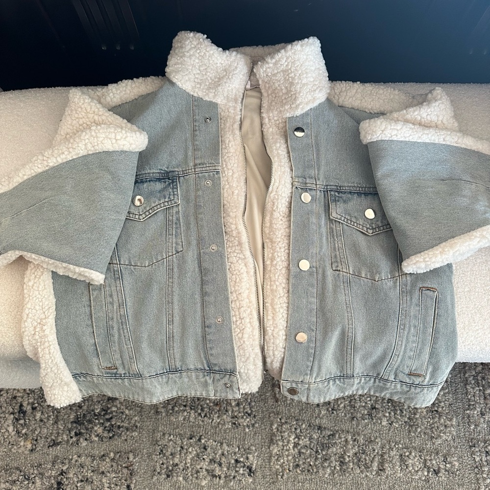 Tilly Fleece and Denim Combo Oversized Jacket